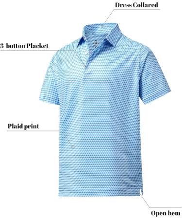 DEOLAX Men's Performance Moisture Wicking Golf Polo Shirt - Blue Grid | Dry Fit, Long & Short Sleeve, Casual - Size Large - Buy Online on SooperMarket.com