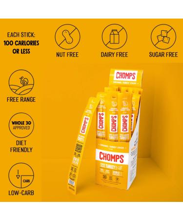 CHOMPS Free Range Turkey Jerky Sticks - Keto, Paleo, Whole30 Approved - High Protein, Sugar Free, Gluten Free - 10 Pack - Buy Online on SooperMarket.com