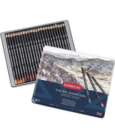 Derwent Tinted Charcoal Pencils 4mm Core Metal Tin 24 Count (2301691) 1 Count (Pack of 24)