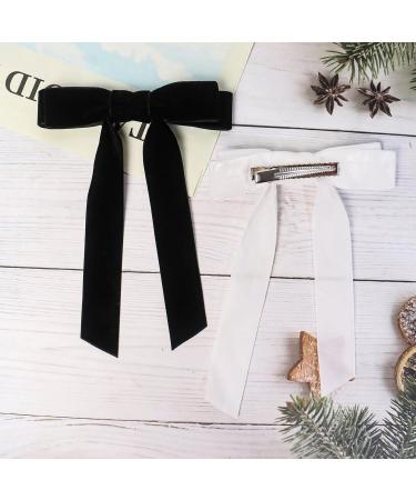 2Pcs Velvet Hair Bows Black Bow Hair Clips with Long Ribbon - Vintage Hair Accessories for Girls and Women - Buy Online on SooperMarket.com