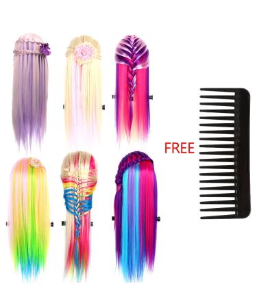 High-Quality Exercise Head - Hairdressing Training Doll with Free Comb | Colorful Salon Model (22.4-26 inch Hair Length) - #6 White & Multicolor | Best for Hairdressers & Stylists - Buy Online on SooperMarket.com
