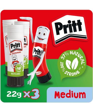 Pritt Glue Stick Safe & Child-Friendly Craft Glue for Arts & Crafts Activities Strong-Hold Adhesive for School & Office Supplies 22 g (Pack of 3) Single