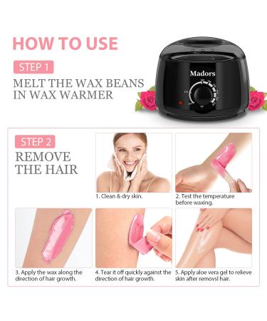 Madors 1lb Hard Wax Beads Kit with Applicator Sticks - Hair Removal Wax Beans for Full Body - Pink Wax Melt Warmer - Buy Online on SooperMarket.com