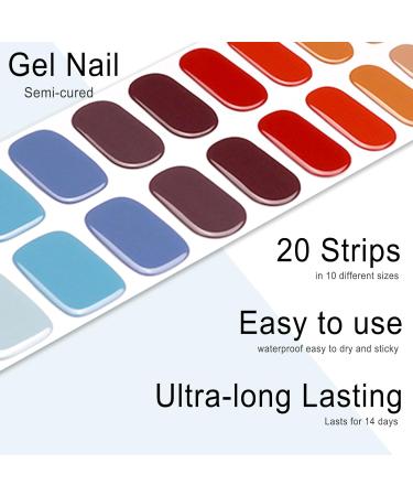 Foyute Semi Cured Gel Nail Strips 20 Pcs Soft Self-Adhesive Gel Nail Polish Wraps Sticker for Salon-Quality Manicure Set Long Lasting Easy to Apply & Remove Nail File & Wooden Stick (Colorful) - Buy Online on SooperMarket.com
