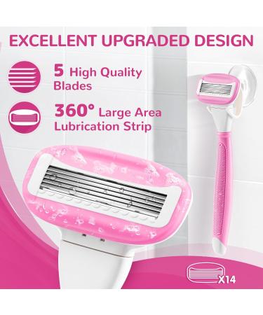 Premium Women's Razors Set - 2 Non-Slip Handles 14 Blades 360 Lubrication Pink - Smooth Irritation-Free Shaving - Buy Online on SooperMarket.com