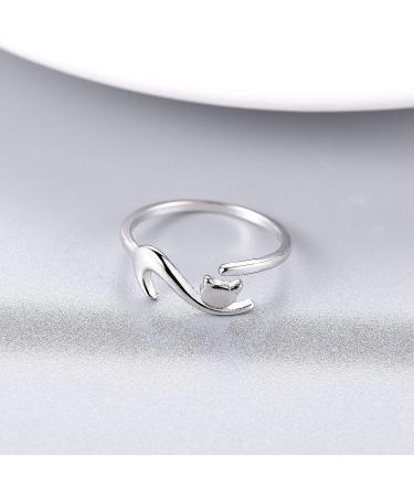 2 Pcs Dainty Puppy Dog Paw and Cat Tail Open Rings Set - Adjustable Animal Claw Love Heart Jewelry in Gold, Silver, and Rosegold Plating - Buy Online on SooperMarket.com