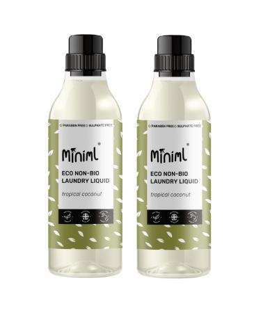 Miniml Eco Laundry Liquid Washing Detergent 2 x 1L - Natural Non Bio Coconut Scented Clothes and Fabric Softener for Machine or Delicate Hand Cleaning - 100% Vegan & Cruelty Free (66 Washes)