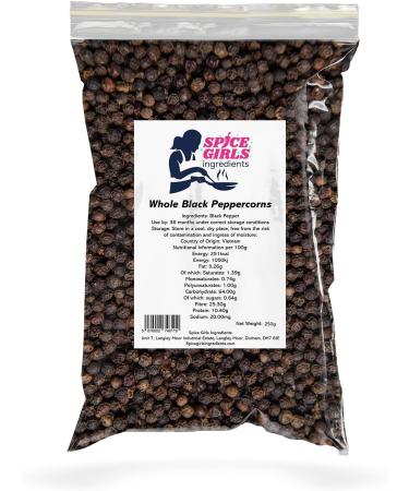 Premium Whole Black Peppercorns - 250g Resealable Pouch | Natural Rich Flavor | Perfect for Grinder Refill - Buy Online on SooperMarket.com