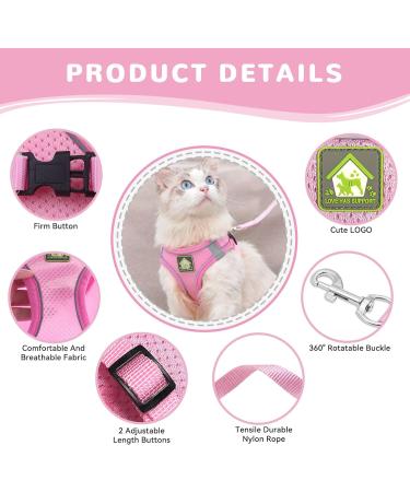 Cat Harness and Lead Set Adjustable Reflective Stripe Cat Kitten Walking Vest with Leash Cat Collar Escape Proof Soft Mesh Vest Harness and Lead for Small Medium Cats Pets Walking S Pink - Buy Online on SooperMarket.com
