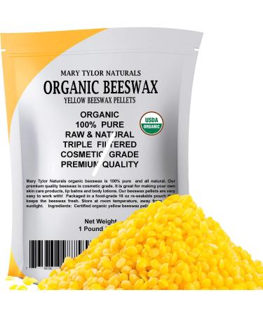 Organic Yellow Beeswax Pellets 1lb, USDA Certified by Mary Tylor Naturals, Premium Quality, Cosmetic Grade, Triple Filtered Bees Wax Pastilles, for DIY Lip Balm Recipes Body Creams Lotions Deodorants