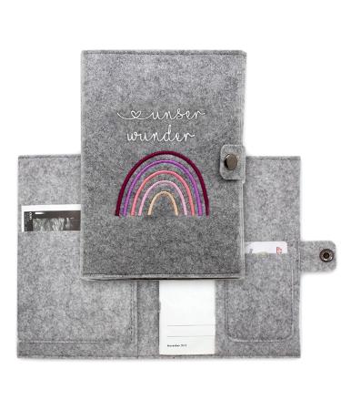 Cozy Racoon Mutterpass cover made of felt rainbow pink |Made in Germany I with indoor pockets for the insurance card and ultrasound images I personal gift for pregnant germany mother passport rainbow pink