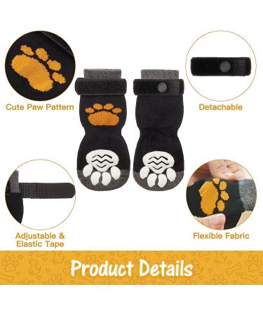 SCIROKKO Anti-Slip Dog Socks (3 Pairs) - Adjustable Pet Paw Protection with Golden Paw Pattern - Indoor Traction Control - Size L (Paw width 3.13 in) Black - Buy Online on SooperMarket.com