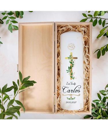 Personalized Gravure Printed Christening Candle - Golden Cross Baptism Gift for Boys & Girls - High-Quality 250/80 mm - Buy Online on SooperMarket.com