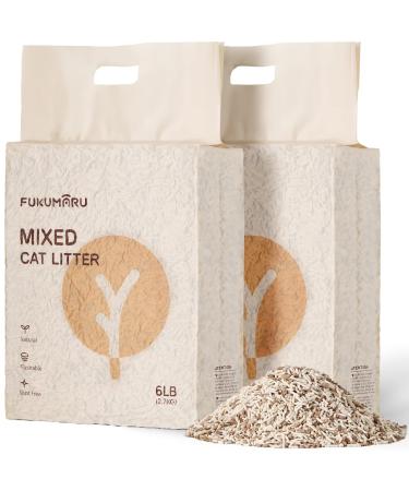 FUKUMARU Tofu Cat Litter 12 LBS Clumping Cat Litter Dust Free Unscented Flushable Tofu Litter Natural Lightweight and Low Tracking Cat Litter Pellets Mixed Apple Wood 24/7 Odor Control Cat Litter 2 packs