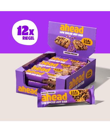 AHEAD Cereal Nut Bars 70% less Sugar* | Chocolate coated Keto Bars 0g added sugar - 12x35g - With Cashew Pretzel & Dark Chocolate - Gluten Free Keto Snacks for Diabetics Cashew Pretzel 12 count (Pack of 1) - Buy Online on SooperMarket.com