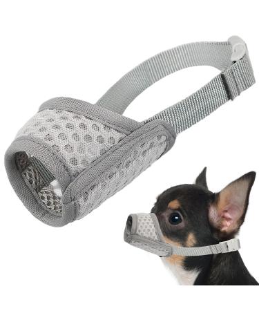 Dog muzzle Breathable muzzle for XXS to XXL Dogs Chihuahua Beagle and Golden Retriever adjustable pet muzzle for biting and chewing the beating and drinking enables gray xxs