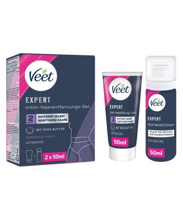 Veet Expert Intimate Hair Removal Set - Depilatory cream for the intimate area including multi-benefit foam - 2 x 50 ml