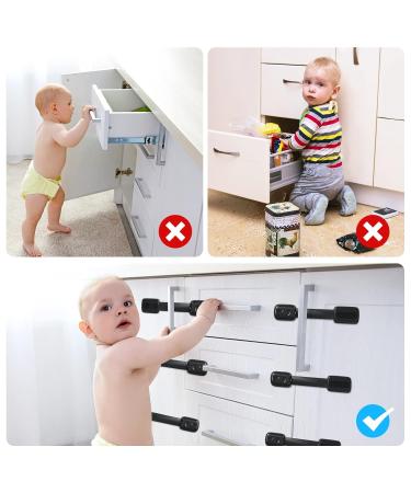 Echocube 8-Piece Child Cabinet Locks - Adjustable Baby Drawer Locks with 3M Glue - No Drilling Safety Locks for Cupboards & Refrigerators - Black FB046 - Buy Online on SooperMarket.com