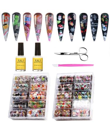 Kalolary 20 Rolls Halloween Christmas Starry Sky Stars Nail Art Foil with Nail Glue, Holographic Nail Art Transfer Stickers Acrylic Decals DIY Decoration, for Nail Art Salon or Home Use