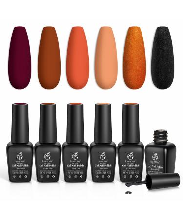 Beetles Gel Nail Polishes- Red Orange Glitter Gel Polish 6 Colors Purple Black Nail Gel Polish Kit Soak Off Nail Lamp Gel Nail Kit Varnish Manicure DIY Beauty Gifts Halloween A-Fall Wedding