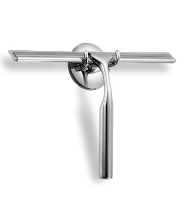 Ettori Shower Squeegee Clear Glass Wall Cleaner Stainless Steel with Suction Storage Hook -10'', Chrome