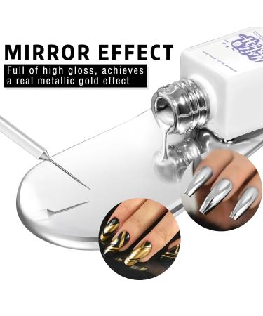Metallic Mirror Painting Nail Polish - 2x12ml Silver & Gold - Chrome Effect Striper Gel with Brush for DIY Nail Art Manicure - Buy Online on SooperMarket.com