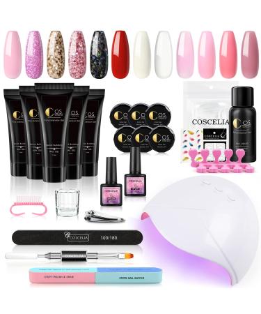 Poly Nail Gel Kit with U V Light, 36W Led Lamp with 6pcs Nude Colors Poly Extension Gel and 6pcs Glitter U V Gel Nail Kit Soak off Gel Base and Top Coat Nail Art Gift for Woman kit 2