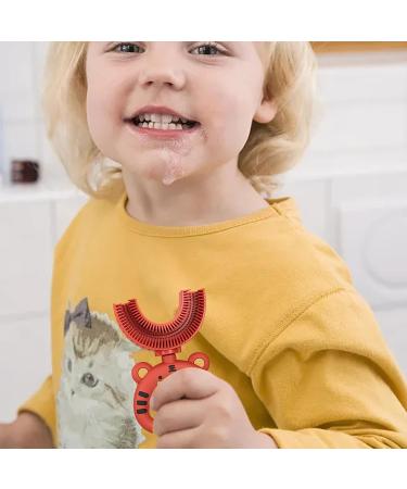 U-Shaped Silicone Toothbrush for Kids - Cartoon Tiger Design | Soft Brush Head for Full Mouth Cleaning | Red | 1 Pack - Buy Online on SooperMarket.com