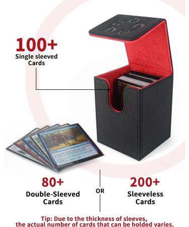 ZLCA Card Deck Box - Fits 100+ Single Sleeved MTG Cards - PU Leather - Strong Magnet - Black & Red - Buy Online on SooperMarket.com