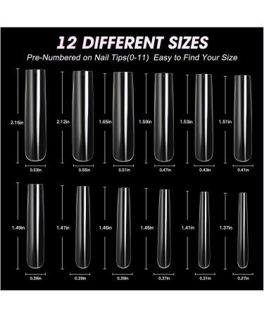 AORAEM Extra Long Square Nail Tips - 240PCS XXXL Clear Full Cover Fake Nails for Acrylic Nails | 12 Sizes Tapered Square Press-On Nails with Box - Perfect for Salons & DIY Home Use - Buy Online on SooperMarket.com