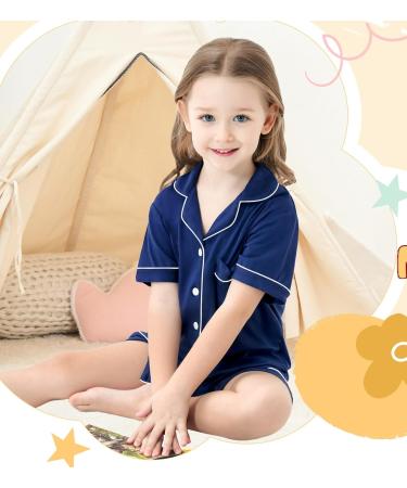 SWOMOG Unisex Kids Modal Pyjamas Set | Button-Down Short Sleeve PJs | 6-7 Years | Navy Blue - Buy Online on SooperMarket.com