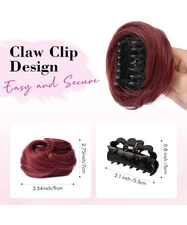 REECHO 2 PCS Mini Claw Clip in Messy & Cat Ears Hair Bun Extensions Wig Accessory Updo Hairpieces for Women Girls (Pack of 2-3.5" Wavy Burgundy) Pack of 2 - 3.5" Wavy Burgundy - Buy Online on SooperMarket.com