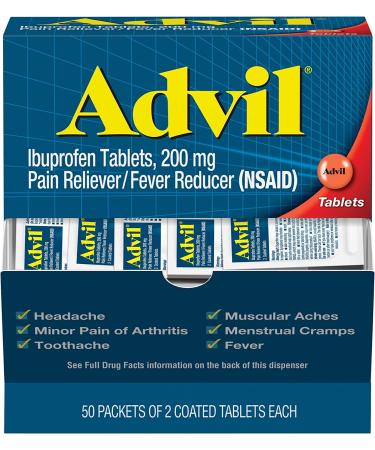 Advil Pain Reliever Individual Sealed 2 Tablets in a Packet (Box of 50 Packets) (Pack of 3 Boxes)200mg