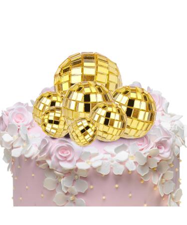 7pcs Disco Ball Cupcake Toppers 4 Sizes Disco Theme Cake Toppers Disco Ball Picks for Cake Disco Theme Party Decorations for 70s Theme Party Favors (Golden)