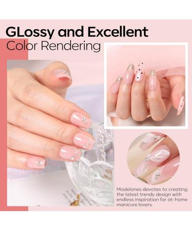 Modelones Gel Nail Polish Set 2 PCS 15 ML Sheer Jelly Nude Pink Translucent Glitter Gel Polish Set for Nail Art DIY Shimmer French Manicure at Home for Women Girls - Buy Online on SooperMarket.com