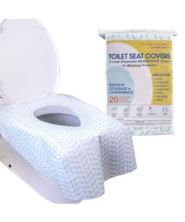 Handy Basix XL Full Coverage Disposable Toilet Seat Covers for Kids, Adults & Potty Training, Waterproof, 20 Pcs - Single Wrapped (Curves)