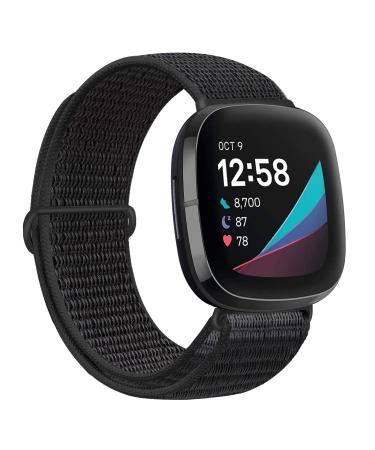 AVOD Nylon Sport Loop Bands Compatible with Fitbit Versa 3/Fitbit Sense, Soft Breathable Replacement Strap Women Man Wristband Dark Black