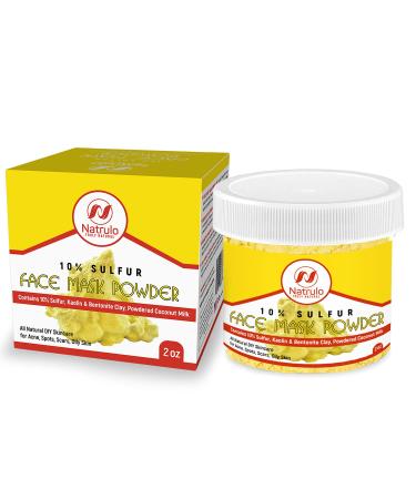 Natrulo Face Mask Powder 2 oz All Natural Just Add Water Mud Mask - 10% Sulfur Kaolin & Bentonite Clay Powdered Coconut Milk DIY Skincare Treatment For Acne Spots Scars Oily Skin Made in USA