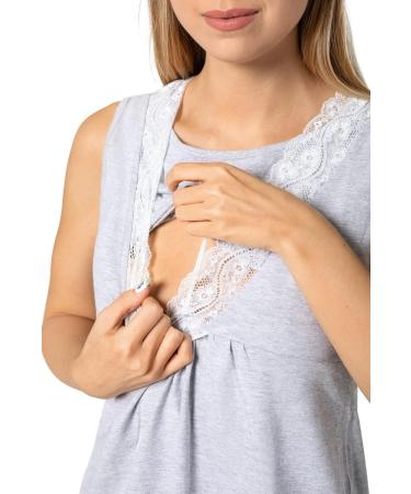 Purpless Maternity Sleeveless V-Neck Lace Detail Nightdress - Light Gray Melange | 4141n - Buy Online on SooperMarket.com