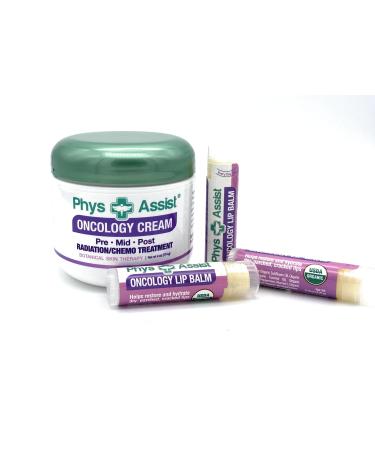 Oncology Cream 4 oz plus 3 Pack Lip Balm. Hydrating to Stressed Skin Undergoing Chemo or Radiation. Skin Therapy. Made with Botanicals.