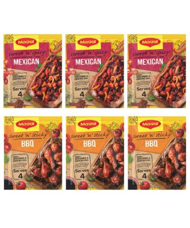 Herb and Spice Seasoning Bundle Consisting of Maggi Sweet Spicy Mexican Chicken 40g 3pk and BBQ Chicken Flavour 47g 3pk (6 Pack)