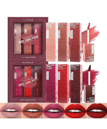 6 Colors Matte Liquid Lipstick Set Velvet Smooth Nude Lip Gloss Waterproof Moisturizing Long Lasting Highly Pigmented Matte Lip Stain Makeup Gift Kit for Women