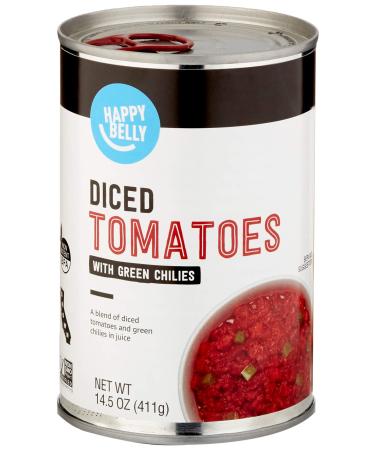 Amazon Brand - Happy Belly Diced Tomatoes with Green Chilies, 14.5 Ounce