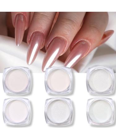 6 Pcs Pearl Nail Powder Zuimei Ice Mermaid Nail Art Powder Holographic Nail Glitter Dust Chrome Mirror Powder Metallic Manicure Pigment for Nail Art Design Decoration