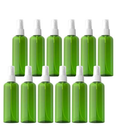 TIANZD 12 Pieces Empty 100 ml Green PET Plastic Fine Mist Pump Spray Bottles with White Top Portable Sprayer for Perfume Water Cosmetic Travel Containers Refillable 2x Funnel