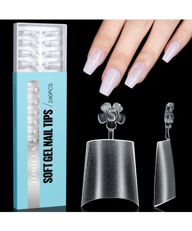 TOMICCA Short Coffin French Edge Nail Tips 240pcs Half Cover False Nail Tips Natural Matte False Nails Acrylic Nail Tips Artificial Nails Tips for Acrylic Extensions Salon Nails 15 Sizes Half Cover-Short Coffin