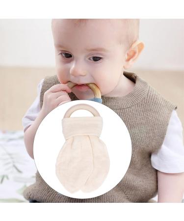 Alomejor Baby Wooden Teething Ring - Soothing Cotton Gauze Handle Ears Design Beige - Safe & Natural Infant Relief - Buy Online on SooperMarket.com