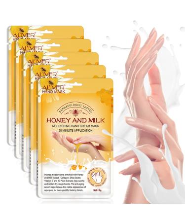 5 pairs of hand masks honey and milk moisturizing hand care nourishing plasticizing peeling regenerating for dry aged and cracked hands
