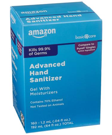 Amazon Basic Care Advanced Hand Sanitizer, 160 Individual Gel Packets, Kills 99.9% of Germs