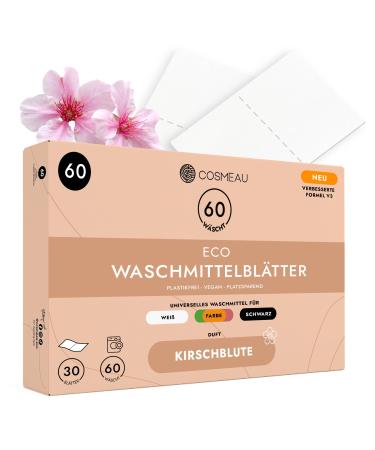 Cosmeau detergent leaves cherry blossom - up to 60 washes (30 leaves) - sustainable detergent for white color and black - plastic -free degradable & perfect travel detergent cherry blossom 1 piece (60s pack)